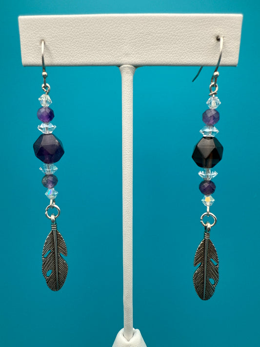 Faceted Amethyst Feather Earrings