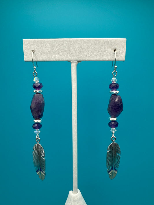 Amethyst Feather Earrings