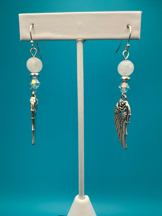 Rose Quartz Hematite Angel Wing Earrings