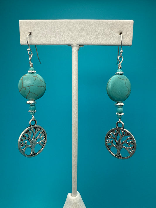 Turquoise & Hematite Tree Earrings