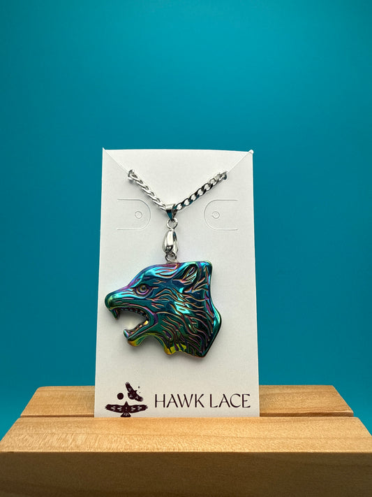 Rainbow Hematite Charm Pendant Stainless Chain