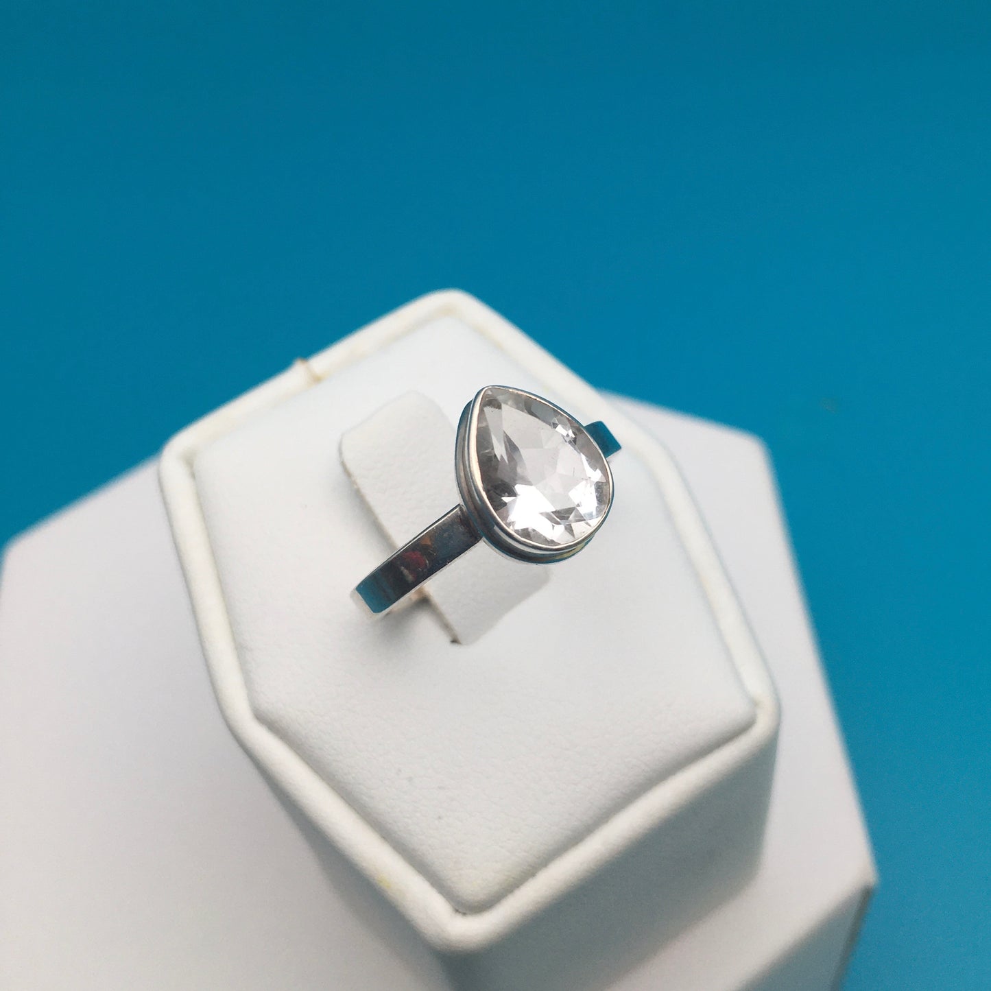 Clear Faceted Quartz Sterling Silver Ring size 8