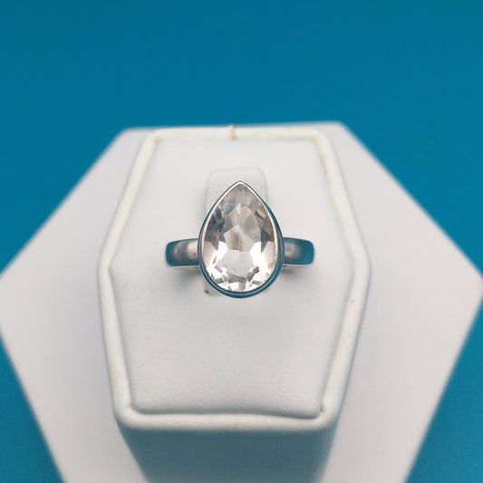Clear Faceted Quartz Sterling Silver Ring size 6