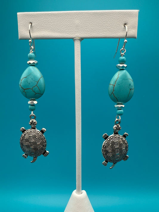 Teardrop Turquoise & Hematite Turtle Earrings