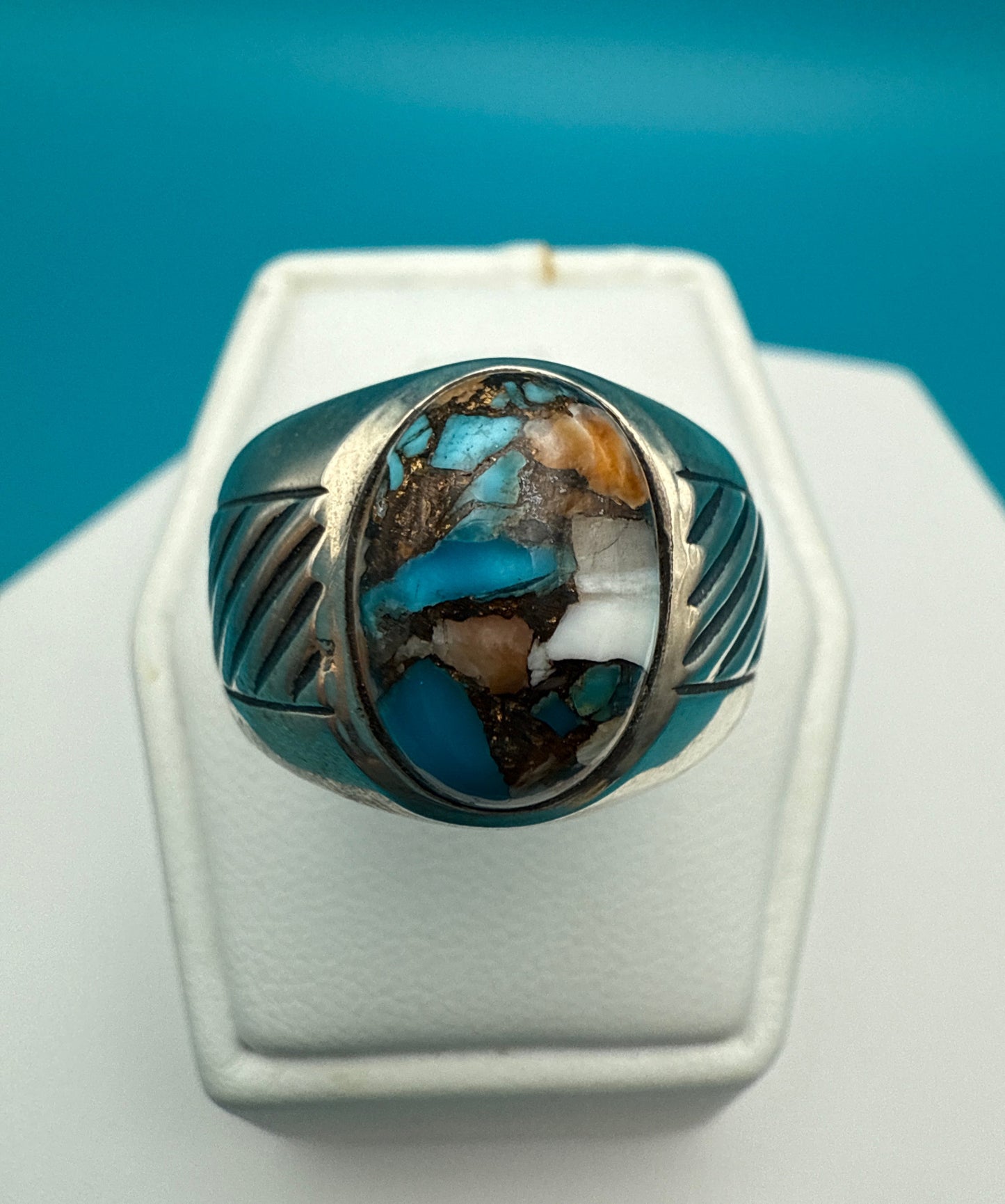 Spiny Oyster Arizona Turquoise Sterling Silver Unisex Ring