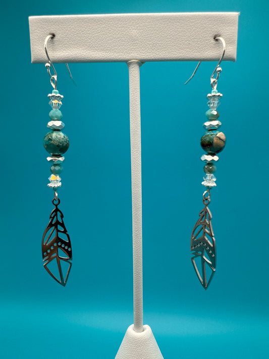 Genuine Turquoise & Hematite Feather Earrings
