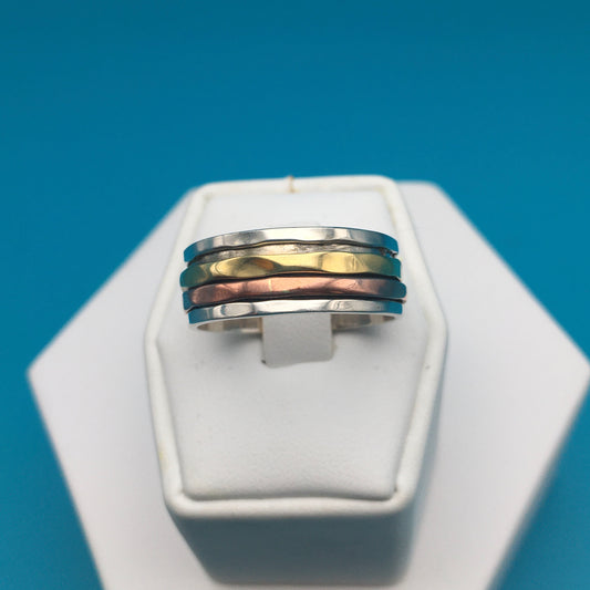 Copper Brass Sterling Silver Spinner Ring size 12
