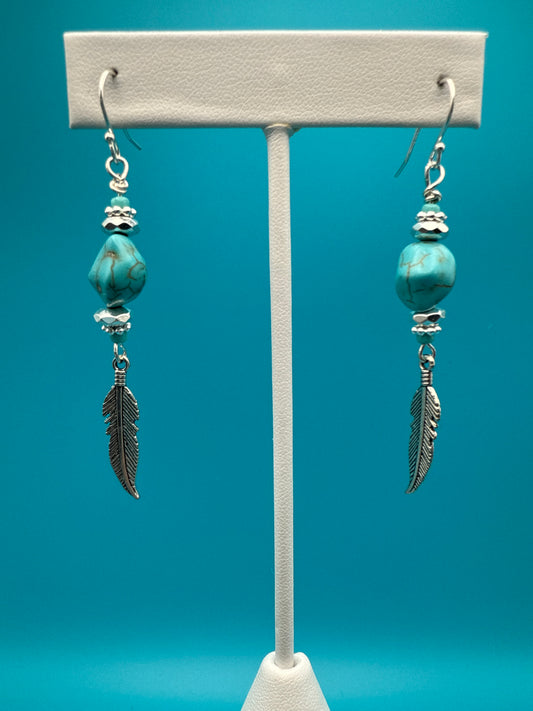 Turquoise & Hematite Feather Earrings