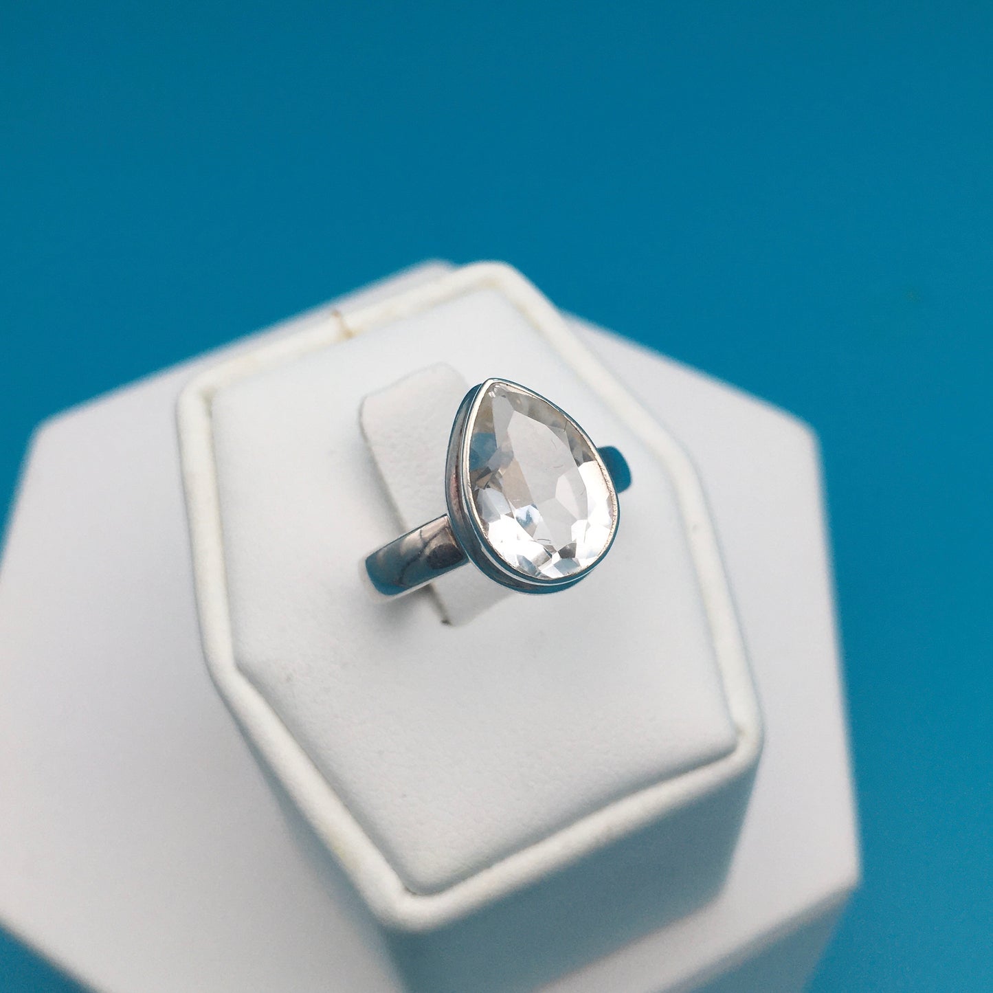 Clear Faceted Quartz Sterling Silver Ring size 6