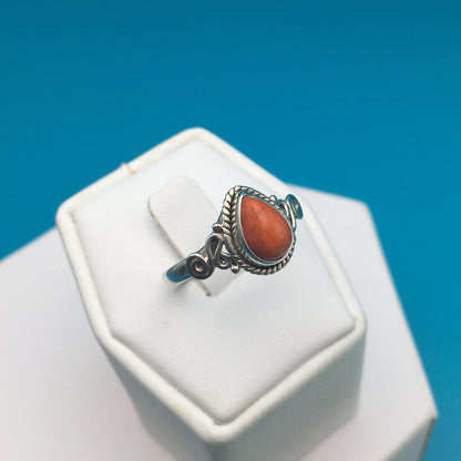 Coral Sterling Silver Ring size 9