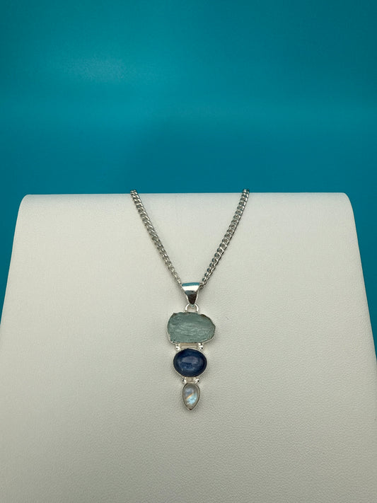 Moonstone, Aquamarine & Kyanite Sterling Silver Pendant