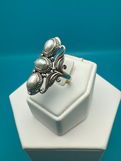Fresh Water Pearls Sterling Silver Ring size 10