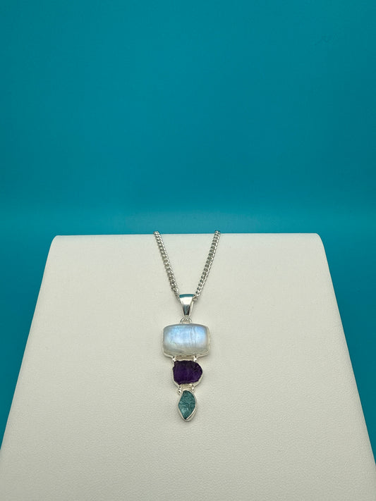 Moonstone Amethyst & Apetite Sterling Silver pendant