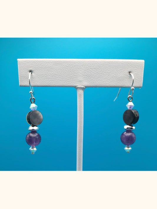 Amethyst Czech Crystal Black Lip Oyster Hematite Earrings
