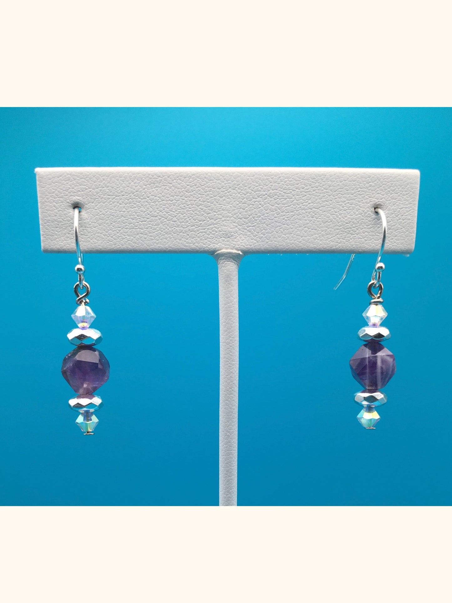 Amethyst Czech Crystal Hematite Drop Earrings