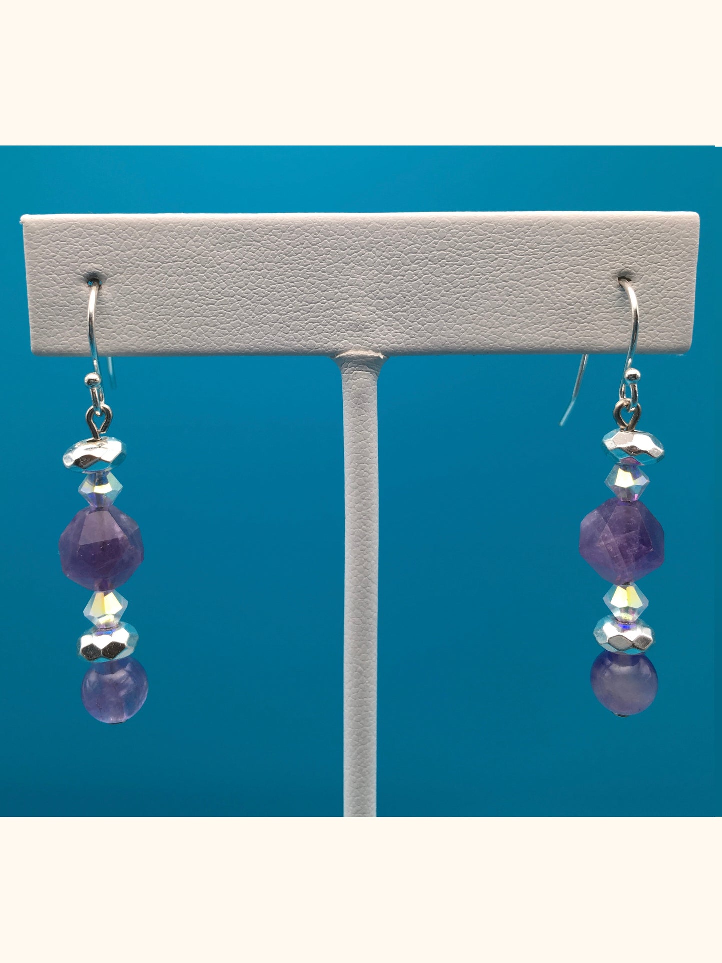 Amethyst Hematite Czech Crystal Drop Earrings