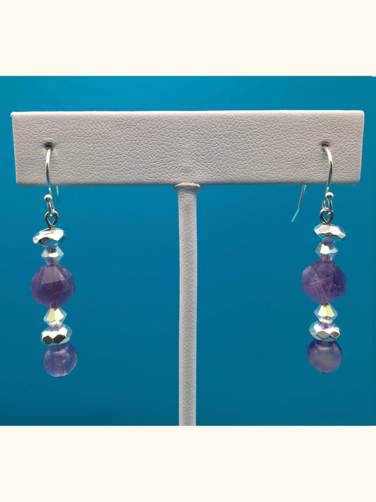 Amethyst Hematite Czech Crystal Drop Earrings