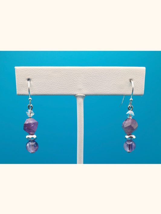 Amethyst Hematite Czech Crystal Drop Earrings