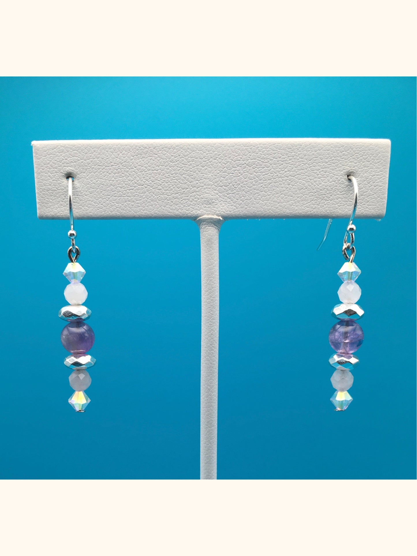 Amethyst Rose Quartz Czech Crystal Hematite Drop Earrings