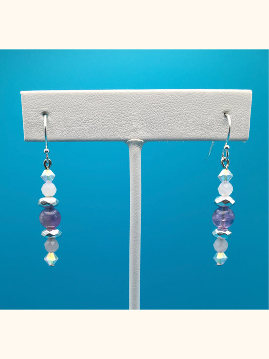Amethyst Rose Quartz Czech Crystal Hematite Drop Earrings