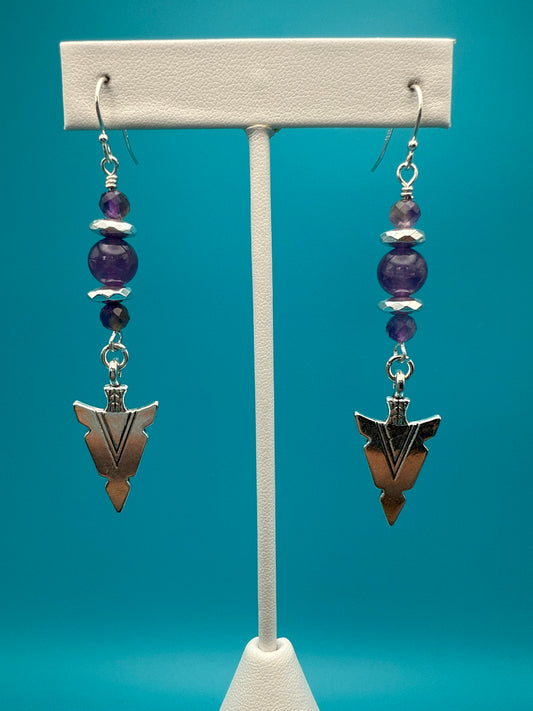 Amethyst Hematite Arrowheads Earrings