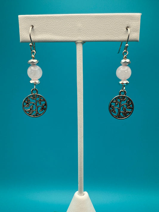 Rose Quartz & Hematite Tree Earrings