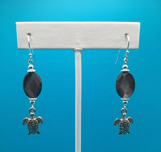 Black Lip Oyster Turtle Charm Earrings