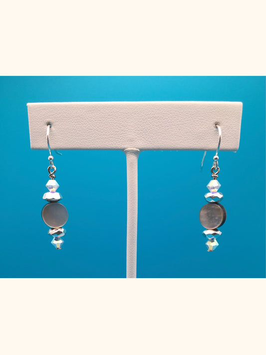Black Lip Oyster Czech Crystal Hematite Drop Earrings