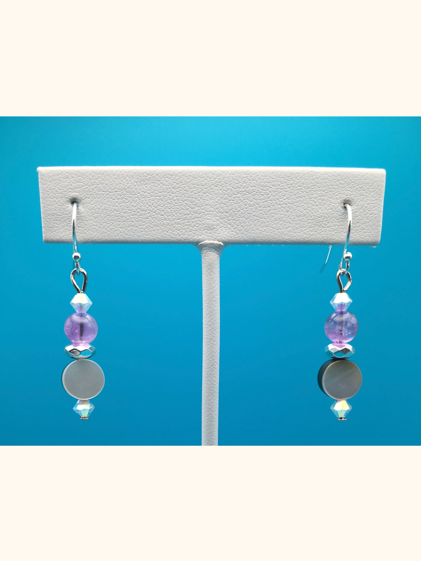 Black Lip Oyster Hematite Amethyst Czech Crystal Earrings