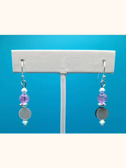 Black Lip Oyster Hematite Amethyst Czech Crystal Earrings