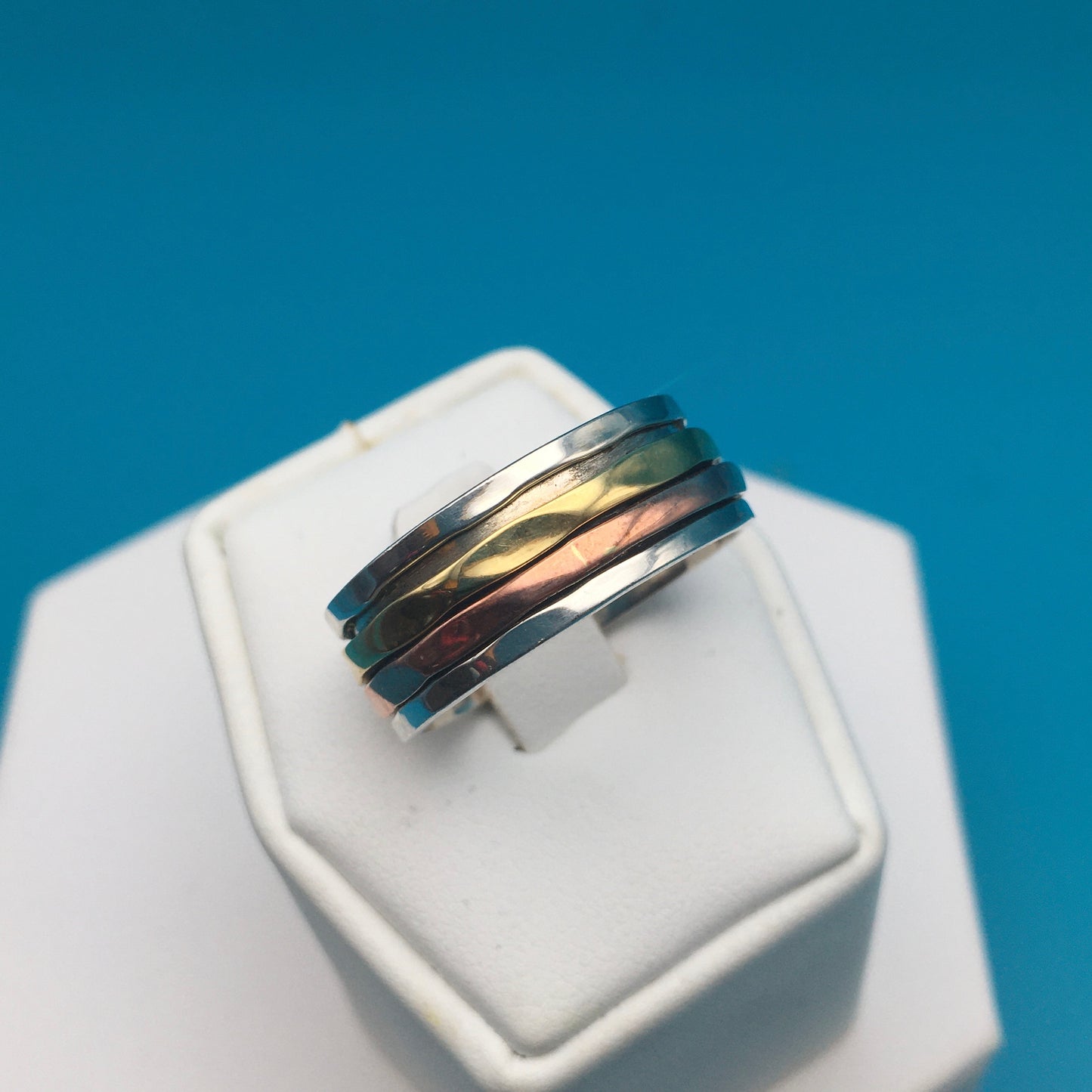 Copper Brass Sterling Silver Spinner Ring size 12
