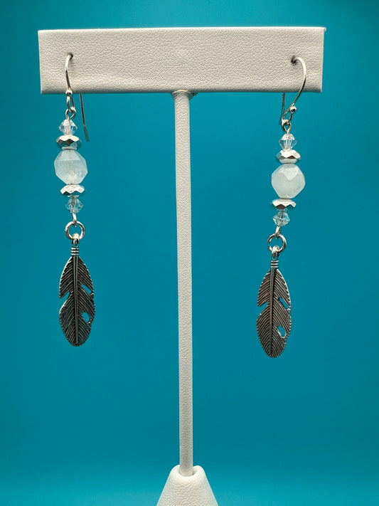 Rose Quartz & Hematite Feather Earrings