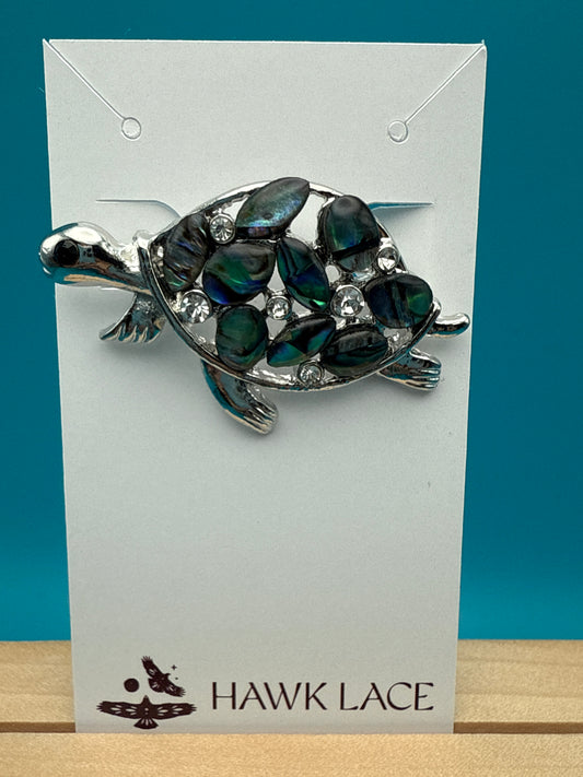 Abalone Shell & Crystal Turtle Broach Pin