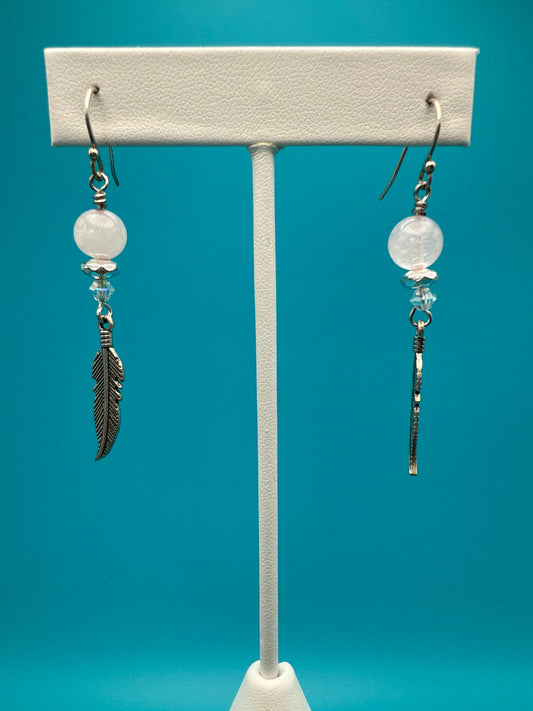Rose Quartz & Hematite Feather Earrings