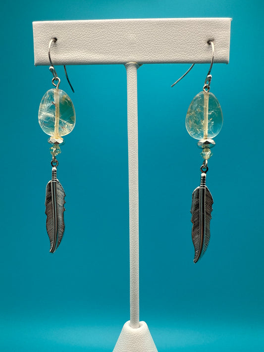 Citrine & Hematite Feather Earrings