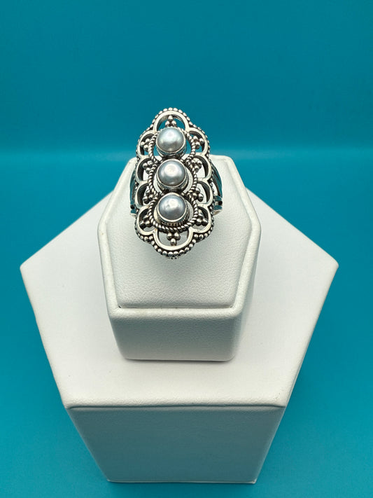 Fresh Water Pearls Sterling Silver Ring size 7