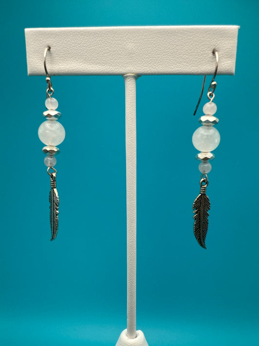 Rose Quartz Hematite Feather Earrings