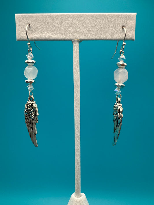 Rose Quartz & Hematite Angel Wing Earrings