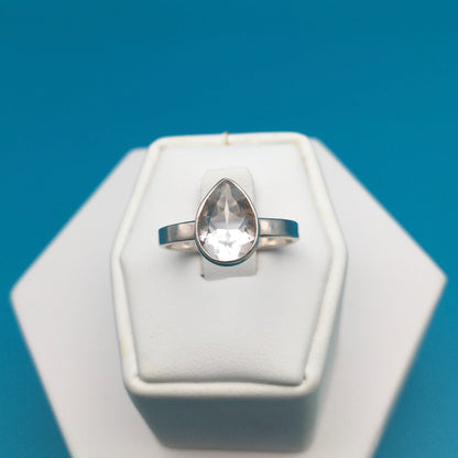 Clear Faceted Quartz Sterling Silver Ring size 8