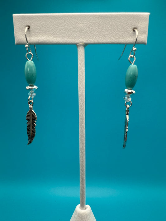 Turquoise Hematite Feather Earrings