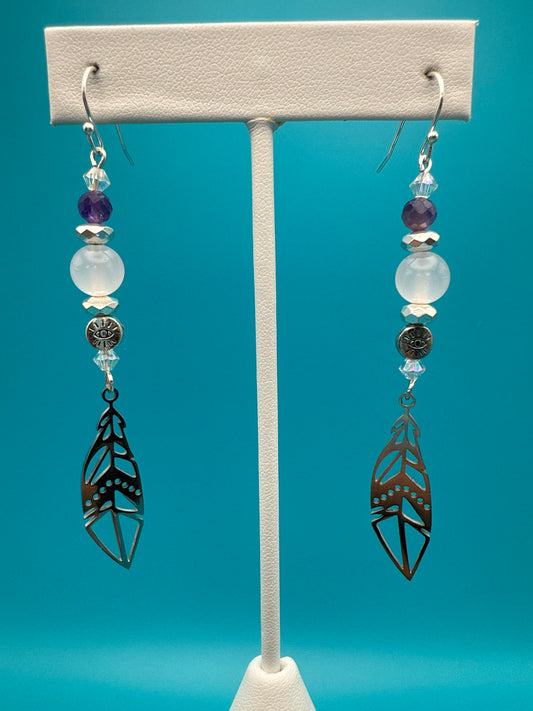 Rose Quartz & Amethyst Hematite Feather Earrings