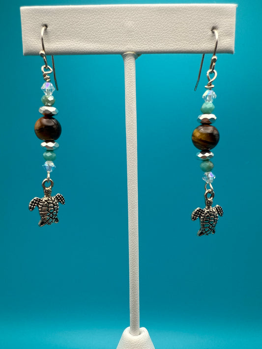 Turquoise & Tiger’s Eye Turtle Earrings