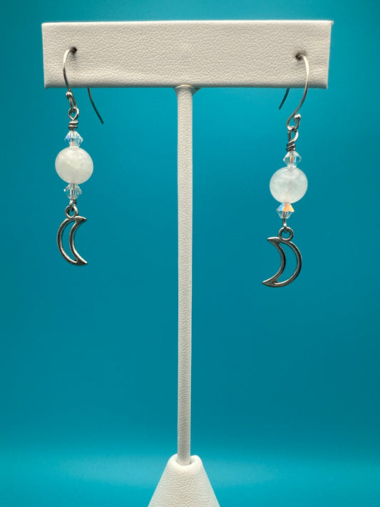 Rose Quartz Moon Earrings