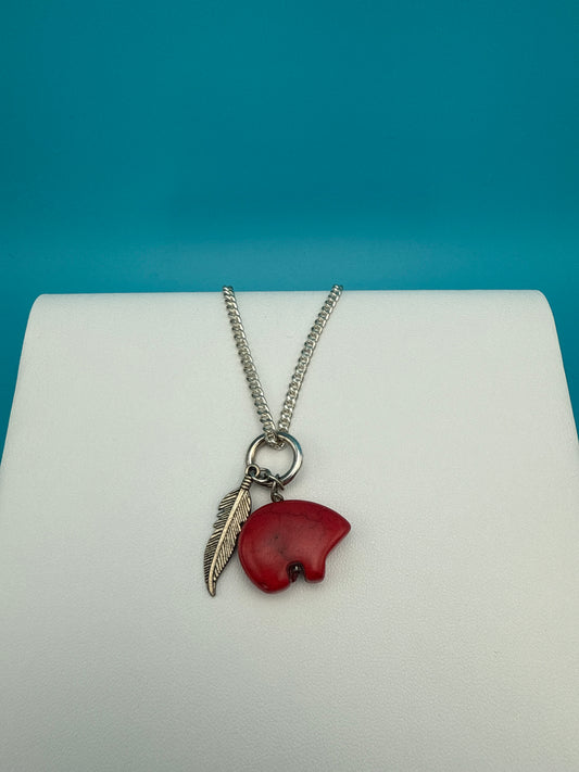 Red Howlite & Feather Necklace