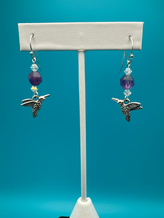 Amethyst Hummingbird Earrings