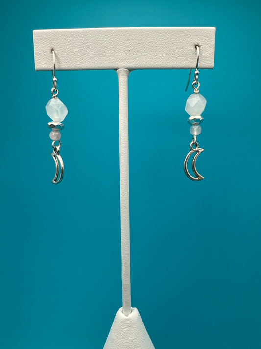 Rose Quartz & Hematite Moon Earrings