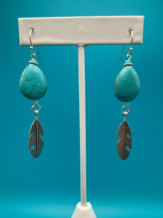 Turquoise Feather Earrings