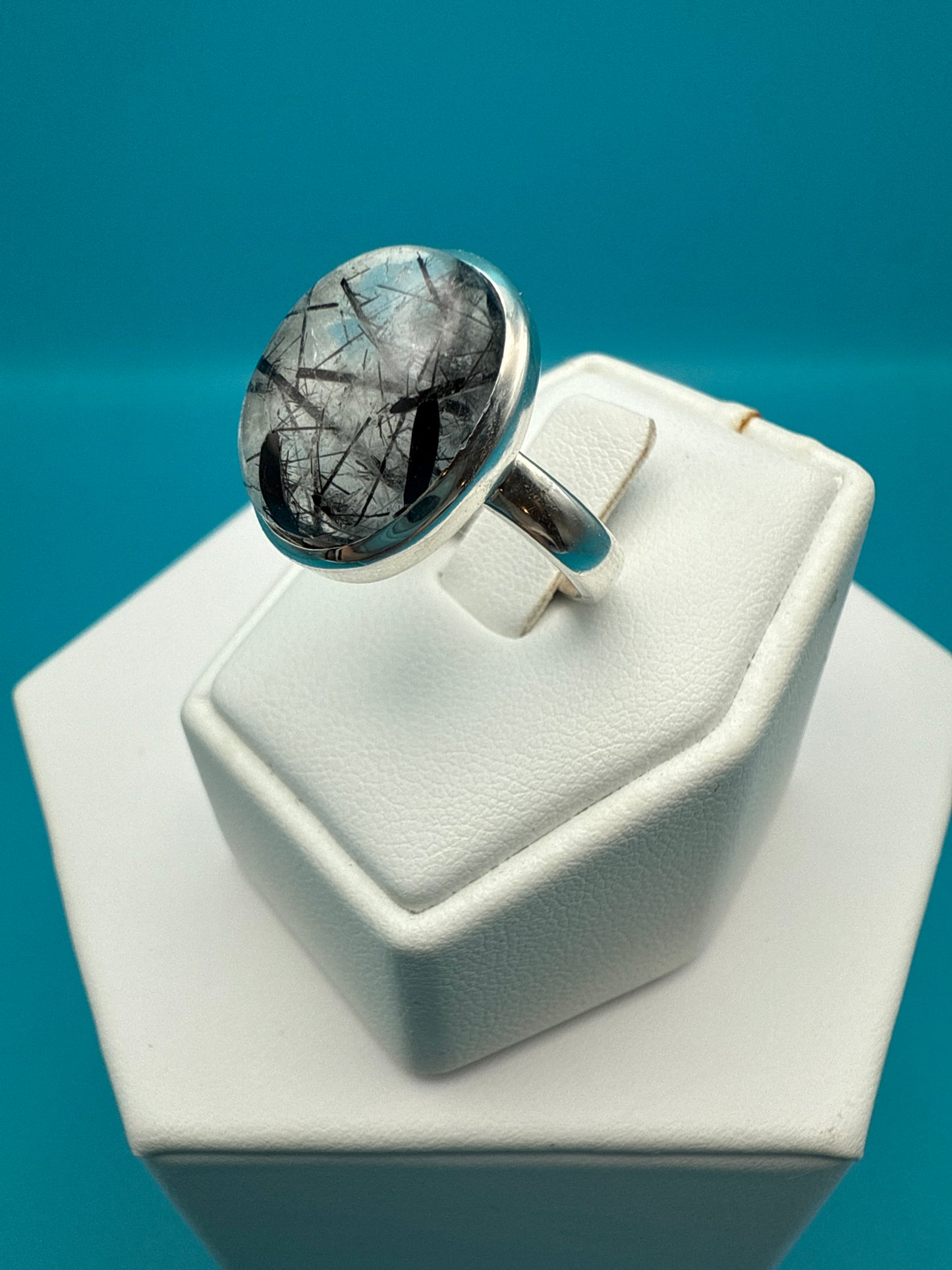Tourmalated Quartz Sterling Silver Ring size 8