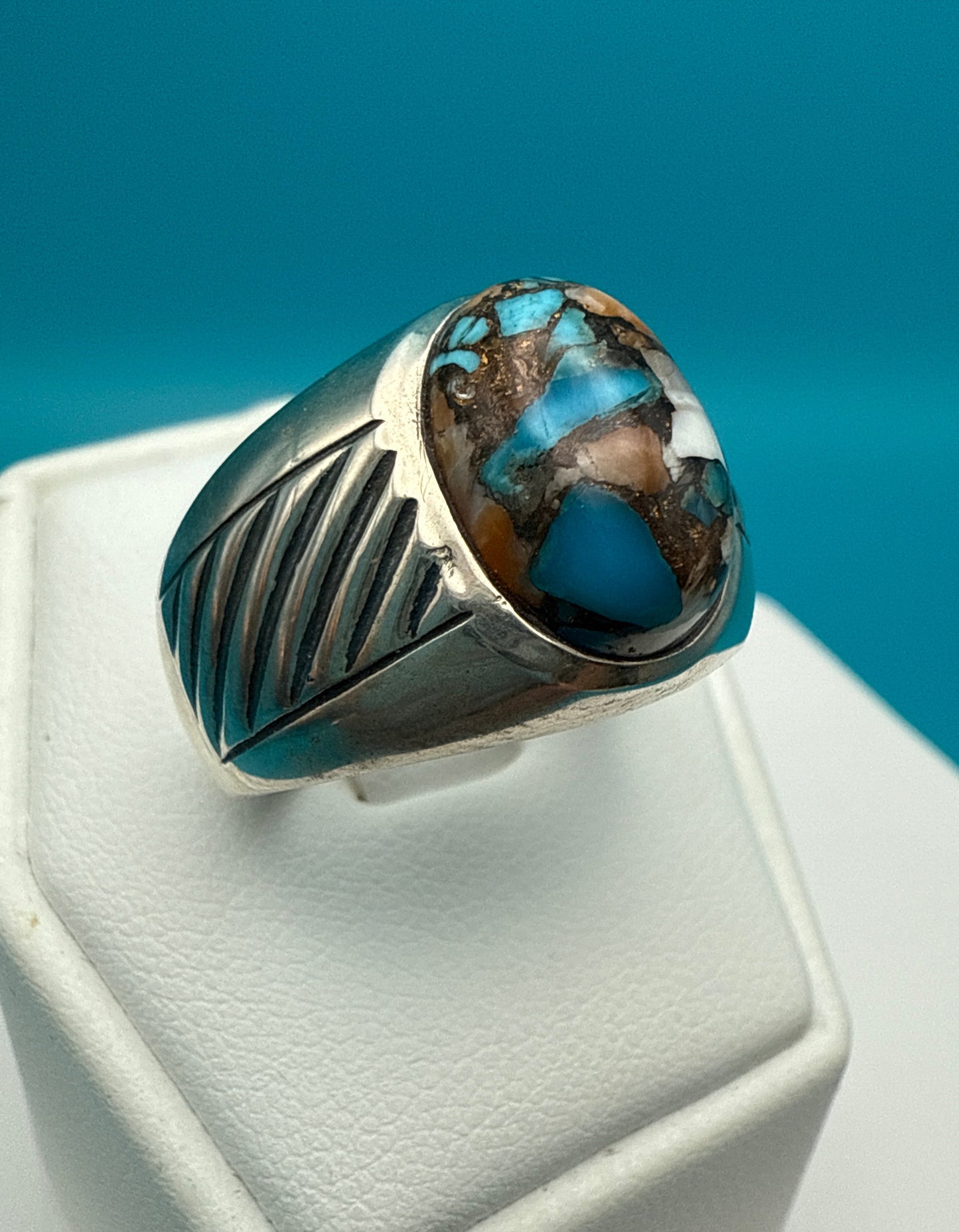 Spiny Oyster Arizona Turquoise Sterling Silver Unisex Ring