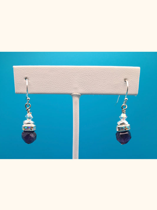 Faceted Amethyst Czech Crystal Hematite Earrings